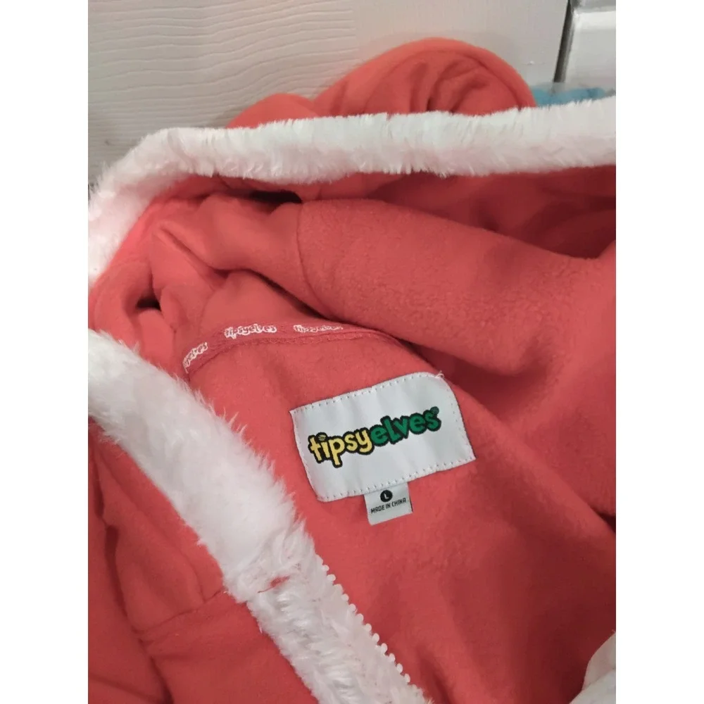Tipsy Elves Mens Santa Claus Hooded Onesie Jumpsuit Red Fleece Christmas Large - Picture 7 of 7